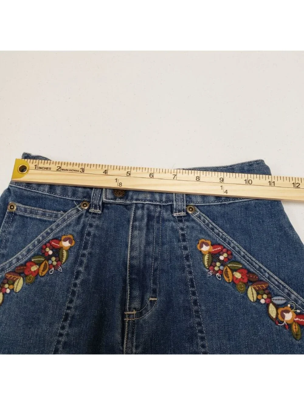 OshKosh Girls Denim Skirt Size 10 Floral Embroidered